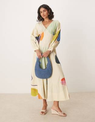 ASOS DESIGN - Robe longue imprimée en popeline à manches longues et col V - view 1