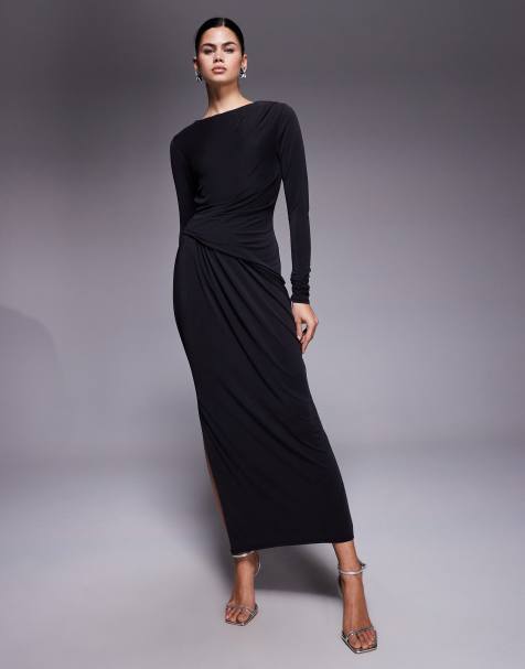 ASOS DESIGN - Robe longue modeste drapée en jersey et modal - Noir - view 1