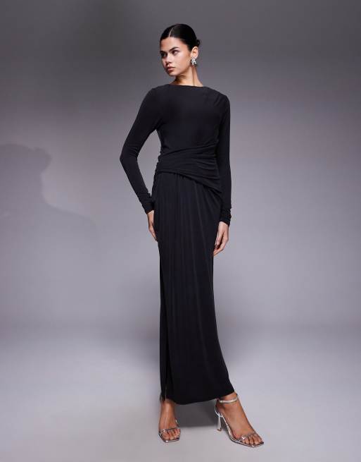ASOS DESIGN - Robe longue modeste drapée en jersey et modal - Noir, 4 de 4