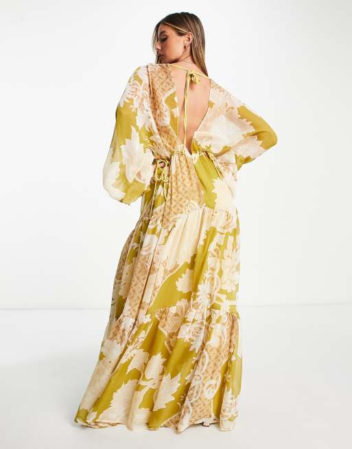 ASOS DESIGN Robe longue nou e la taille avec motif fleurs oversize Vert