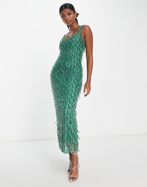 ASOS DESIGN - Robe longue ornée de pierres - Vert forêt, 4 de 4