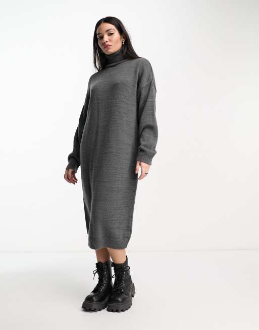 ASOS DESIGN Robe longue oversize en maille col montant Anthracite