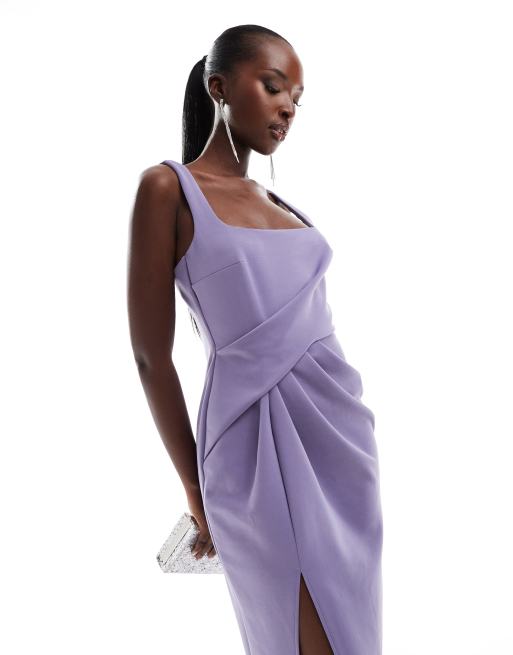 ASOS DESIGN Robe longue plissee a encolure carree Lilas fonce ASOS