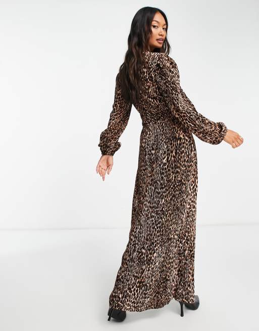 ASOS DESIGN - Robe longue plissée à imprimé animal avec détail à la taille - Marron, 2 de 4
