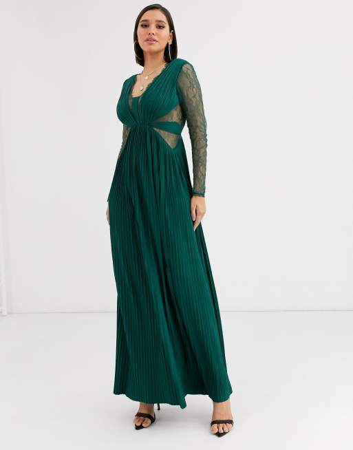 ASOS DESIGN Robe longue pliss e manches longues avec dentelle