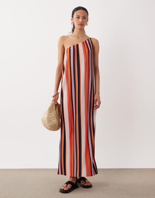 ASOS DESIGN - Robe longue plissée asymétrique à rayures colorées
