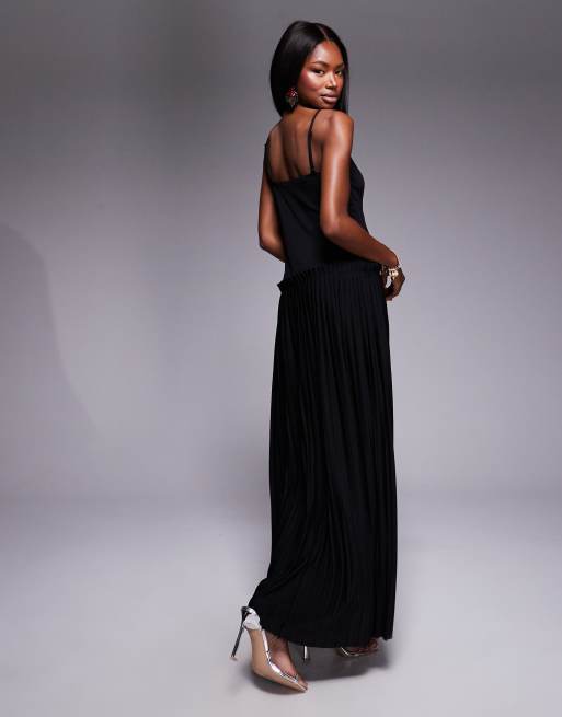 ASOS DESIGN - Robe longue plissée avec encolure carrée et taille basse - Noir, 3 de 4