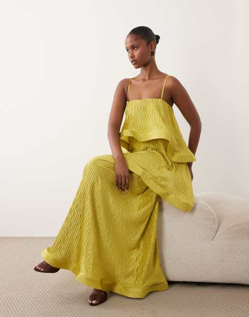 ASOS DESIGN - Robe longue plissée coupe trapèze en zigzag à volants étagés - Citron vert, 2 de 4