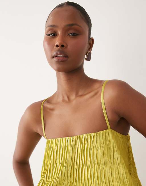 ASOS DESIGN - Robe longue plissée coupe trapèze en zigzag à volants étagés - Citron vert, 3 de 4