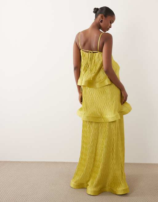 ASOS DESIGN - Robe longue plissée coupe trapèze en zigzag à volants étagés - Citron vert, 4 de 4