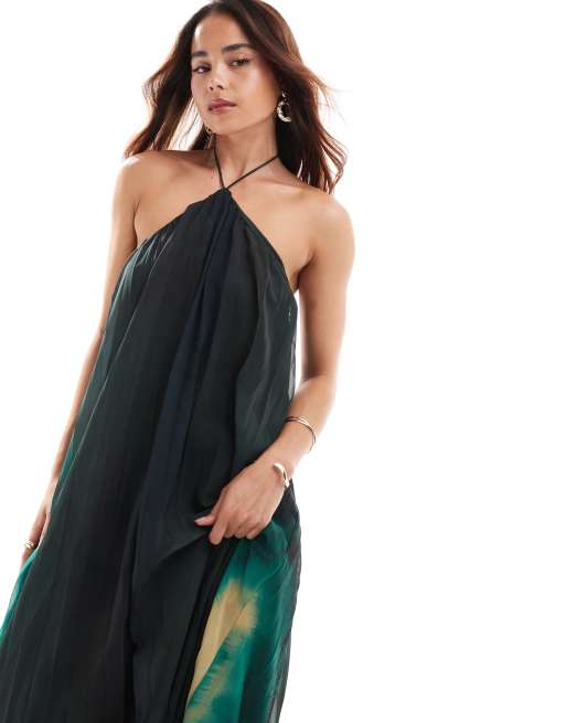 ASOS DESIGN - Robe longue plissée dos nu avec perles et imprimé tie-dye abstrait, 3 de 4
