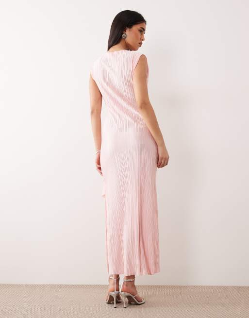 ASOS DESIGN - Robe longue plissée et froncée sur le côté à volants - Rose pastel, 3 de 4