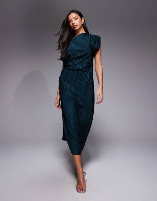 Robe longue plissée froncée sur les côtés - Émeraude-Vert 44