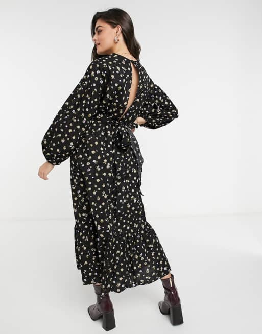 ASOS DESIGN - Robe longue portefeuille nouée à la taille à imprimé floral sur base foncée, 2 de 4