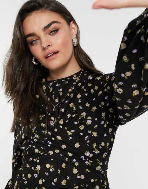ASOS DESIGN - Robe longue portefeuille nouée à la taille à imprimé floral sur base foncée, 3 de 4