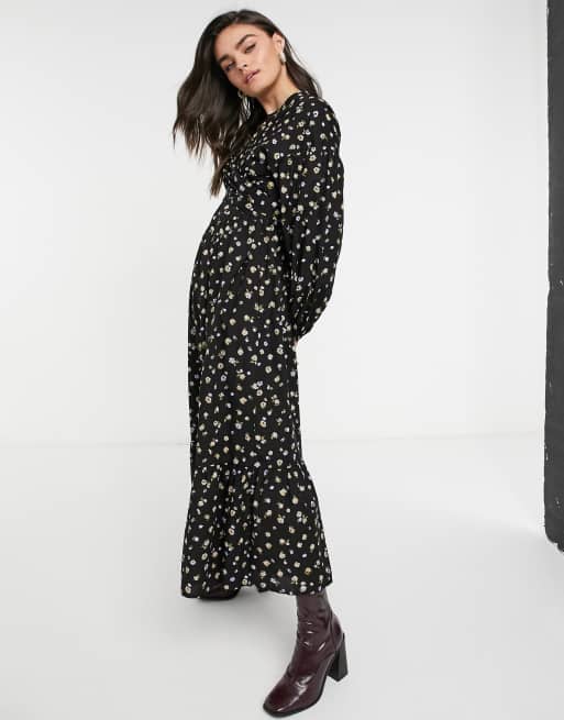 ASOS DESIGN - Robe longue portefeuille nouée à la taille à imprimé floral sur base foncée, 4 de 4