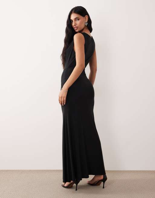 ASOS DESIGN - Robe longue près du corps à col bénitier - Noir, 4 de 4