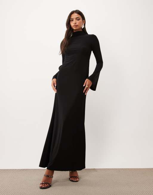 ASOS DESIGN robe longue près du corps à col montant avec manches ...