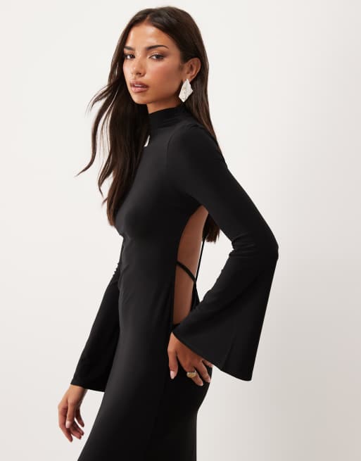 ASOS DESIGN robe longue près du corps à col montant avec manches ...