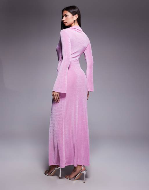 ASOS DESIGN - Robe longue près du corps à manches longues et détail noué - Rose, 2 de 4