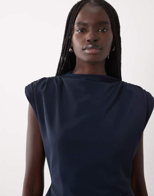 ASOS DESIGN robe longue près du corps avec détail froncé à la taille, bleu marine, 2 de 4