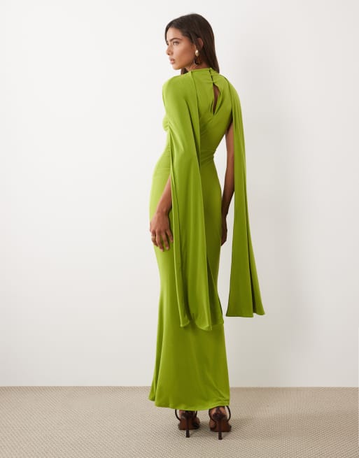 ASOS DESIGN - Robe longue près du corps sans manches avec cape oversize - Vert vif, 4 de 4
