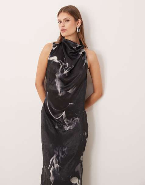 ASOS DESIGN - Robe longue sans manche à fermeture éclair partielle - Bleu foncé fleuri - view 1