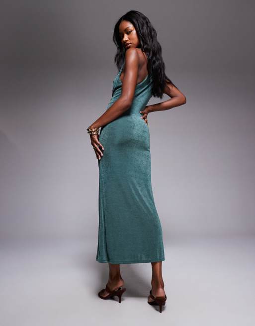 ASOS DESIGN - Robe longue sans manches à col bénitier profond - Vert, 3 de 4