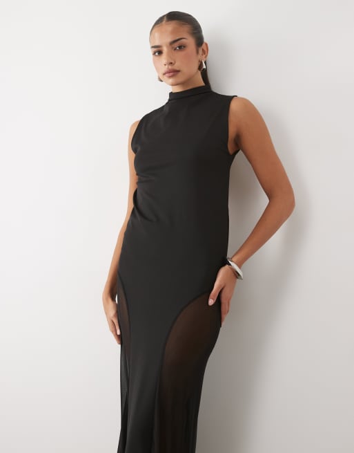 ASOS DESIGN robe longue sans manches à col montant noire, 3 de 4