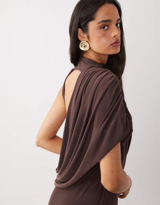 ASOS DESIGN robe longue sans manches à dos nu drapée marron, 4 de 4