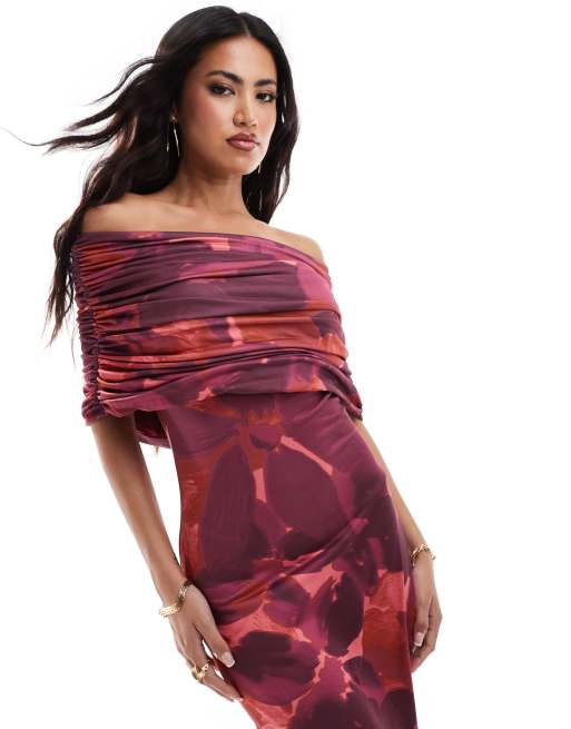 ASOS DESIGN - Robe longue sans manches à épaules dénudées avec imprimé fleurs oversize - Violet, 3 de 4