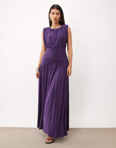 ASOS DESIGN robe longue sans manches à épaules marquées prune - view 1