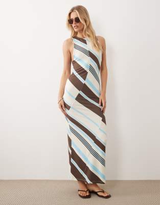 Robe longue sans manches à rayures - Bleu, marron et crème-multicolore S