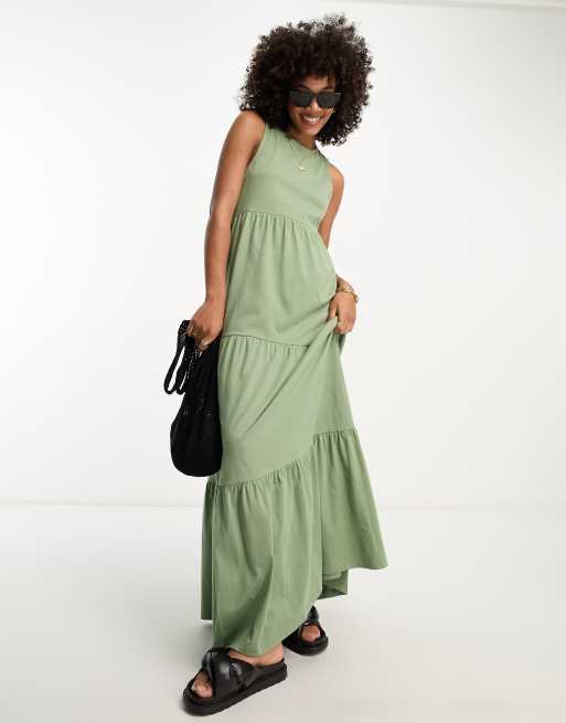 ASOS DESIGN Robe longue sans manches volants tag s Kaki ASOS