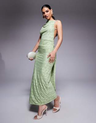ASOS DESIGN - Robe longue sans manches avec dos nu et détail drapé - Vert