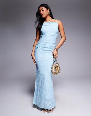 Robe longue sans manches avec dos nu et détails drapés - Bleu-Orange L