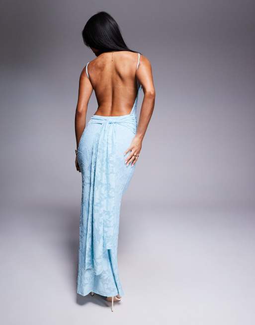 ASOS DESIGN - Robe longue sans manches avec dos nu et détails drapés - Bleu, 4 de 4