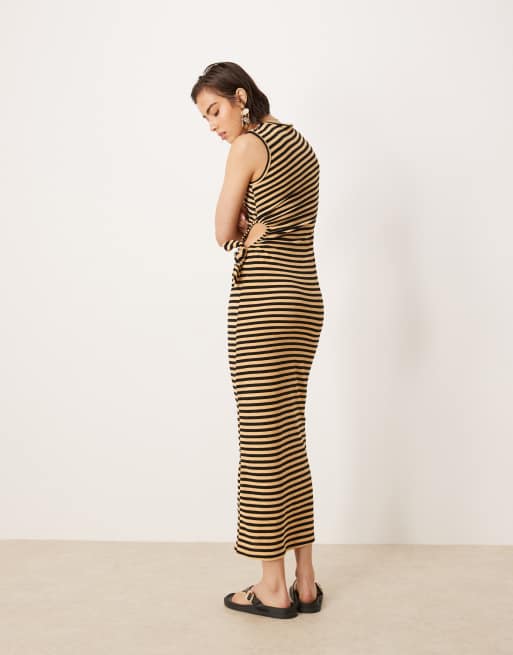 ASOS DESIGN - Robe longue sans manches en tissu éponge à découpe latérale avec rayures - Orange et noir, 2 de 4