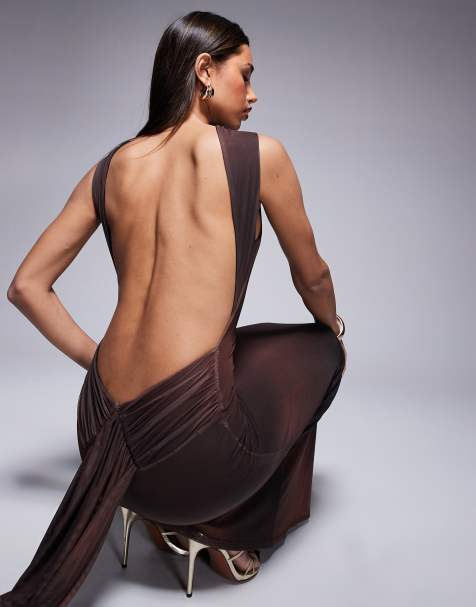 ASOS DESIGN - Robe longue sans manches imprimée avec dos ouvert et détail drapé - Noir et rouge - view 1