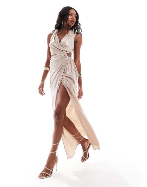ASOS DESIGN - Robe longue sans manches métallisée avec détail torsadé - Or rose - view 1