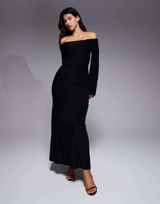 ASOS DESIGN - Robe longue sculptante à épaules dénudées - Noir