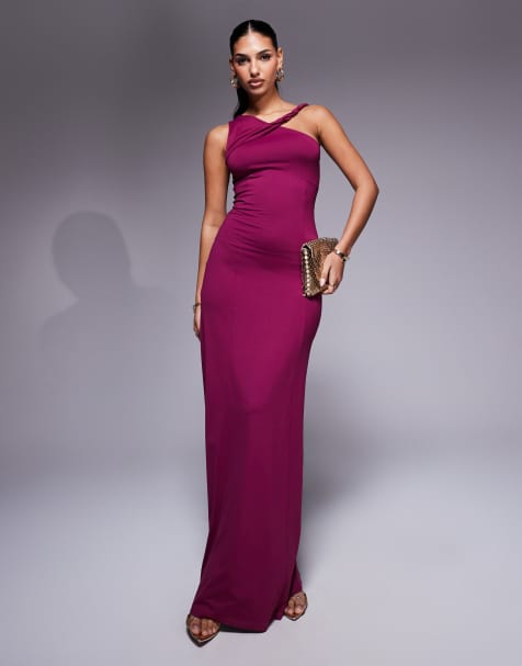 ASOS DESIGN - Robe longue sculptante en jersey à bretelle torsadée - Bordeaux - view 1
