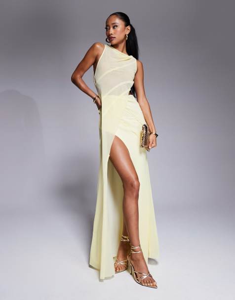 ASOS DESIGN - Robe longue semi-transparente avec coutures apparentes - Jaune pâle - view 1