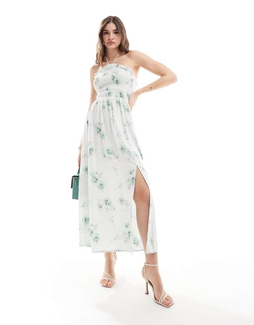 ASOS DESIGN - Robe longue smockée à dos nu - Imprimé fleurs vertes, 4 de 4