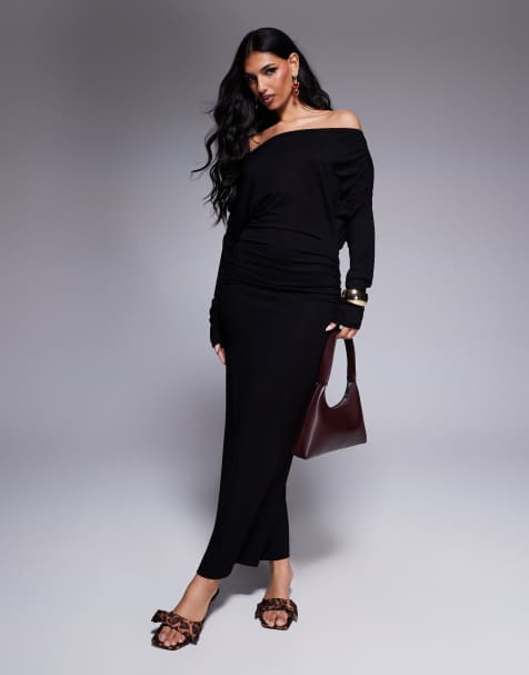 ASOS DESIGN - Robe longue souple à épaules dénudées - Noir - view 1
