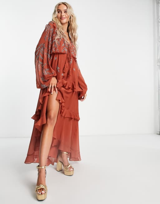 ASOS DESIGN Robe longue souple boutonn e sur le devant et orn e