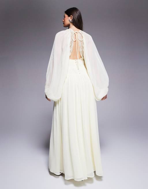 ASOS DESIGN - Robe longue style corset à manches longues et bordures en dentelle - Jaune, 4 de 4