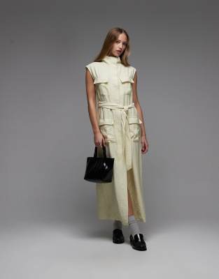 Robe longue style fonctionnel avec liens noués à la taille - Babeurre-Jaune 38