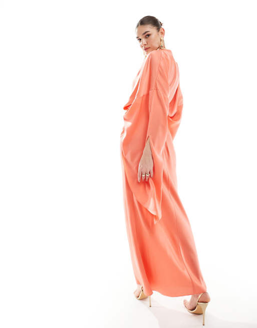 ASOS DESIGN Robe longue superposee en satin Corail