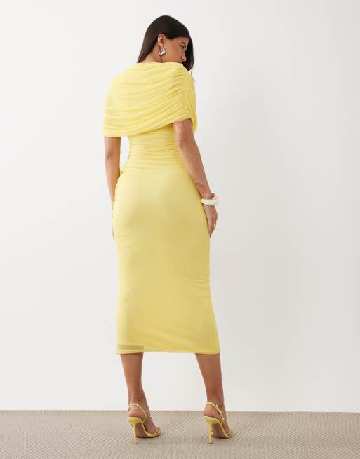 ASOS DESIGN - Robe longue torsadée avec cape et décolleté plongeant - Citron, 4 de 4